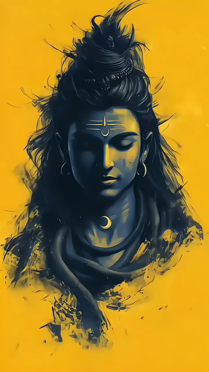 Shiva Divine Head With Moon And Yellow Aura