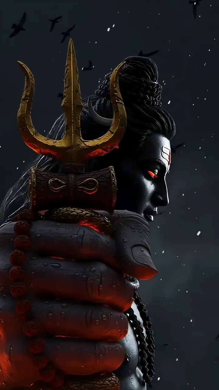 Shiva With Red Eyes And Golden Trishul Spiritual Scene