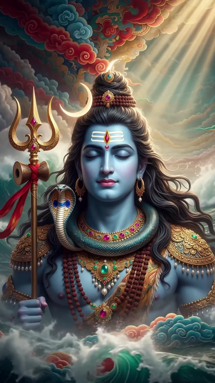 Shiva Meditation With Trishul And Blue Aura