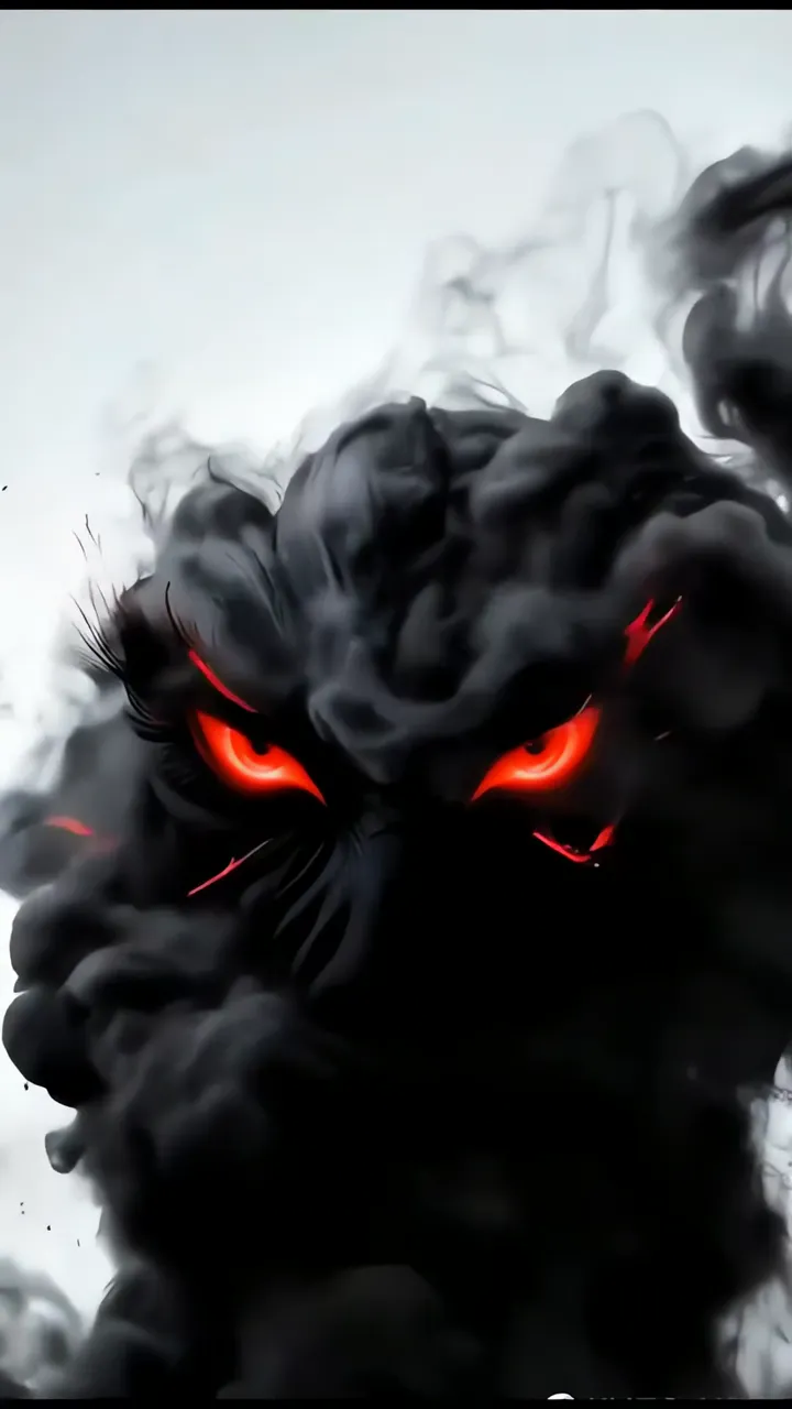 Epic Black Smoke Monster With Fiery Red Eyes Anime