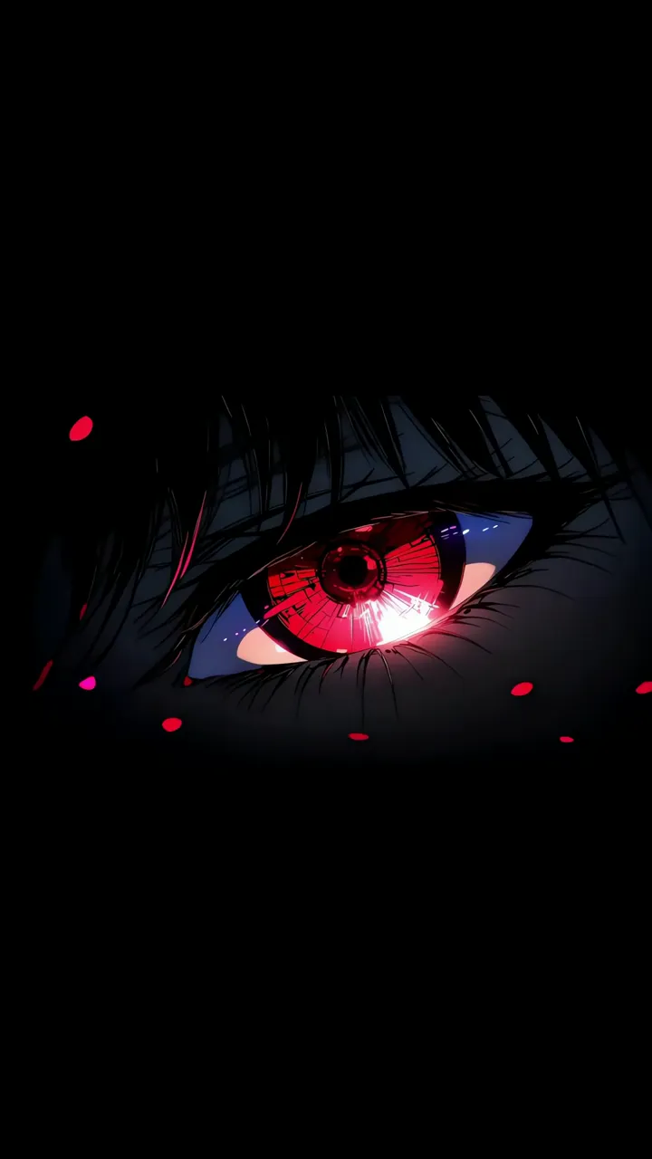 Anime Eye With Red Sharingan And Blue Glow