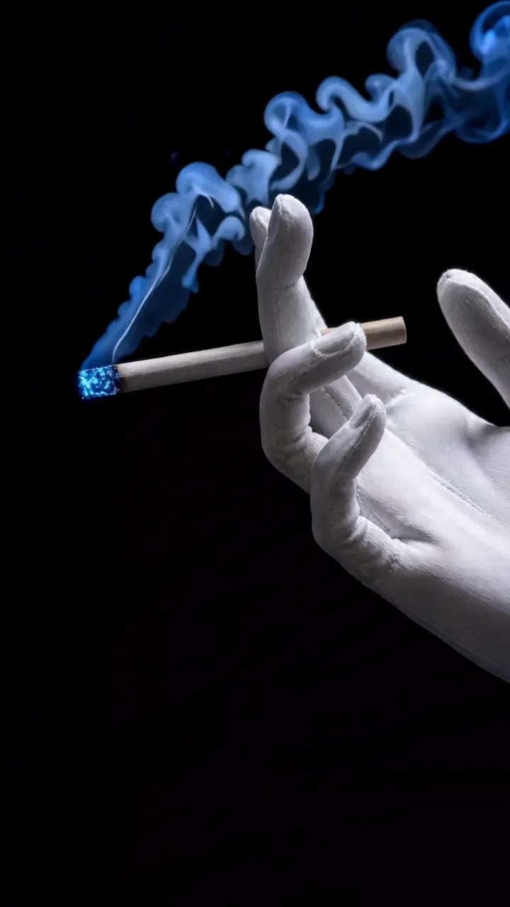 White Gloved Hand Holding Cigarette With Blue Smoke