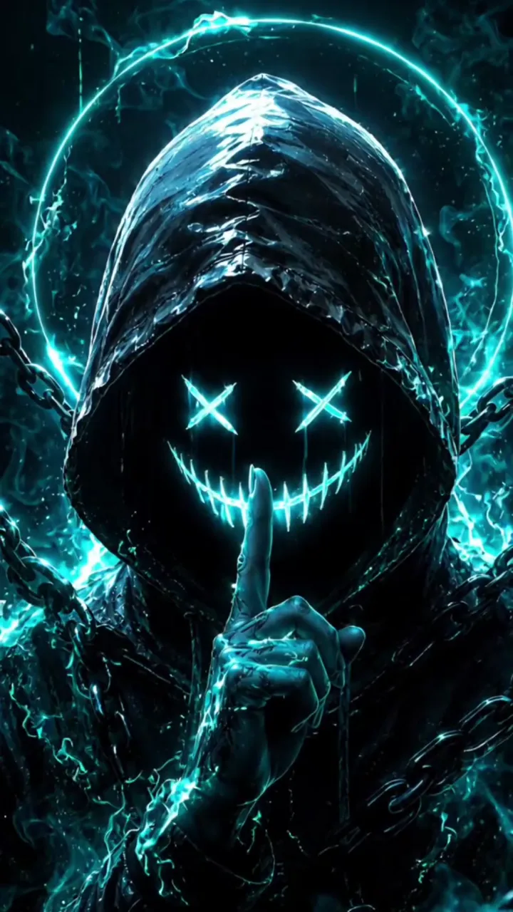 Glowing Neon Grim Reaper With Shushing Gesture