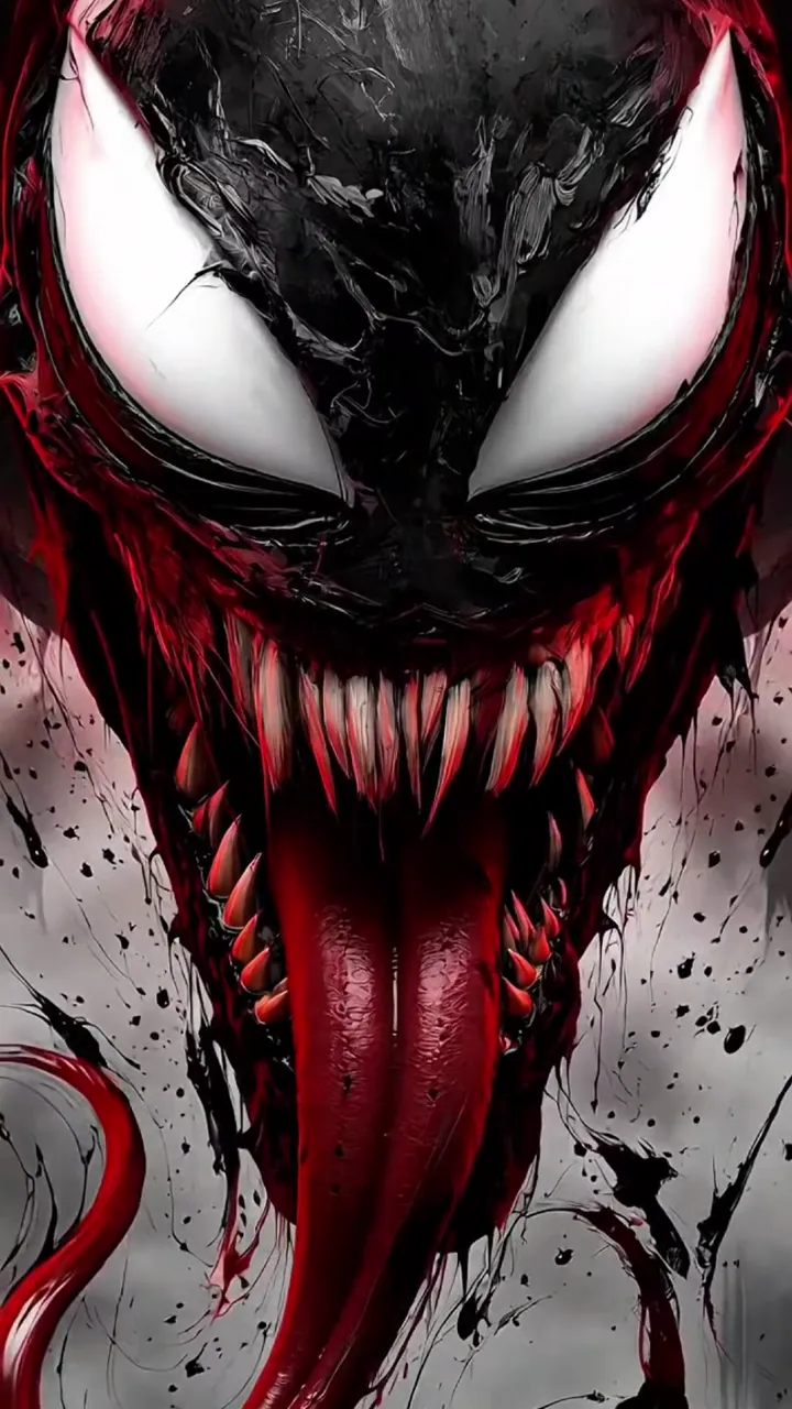 Venom Red Tongue With Blood Splatter And Black Texture