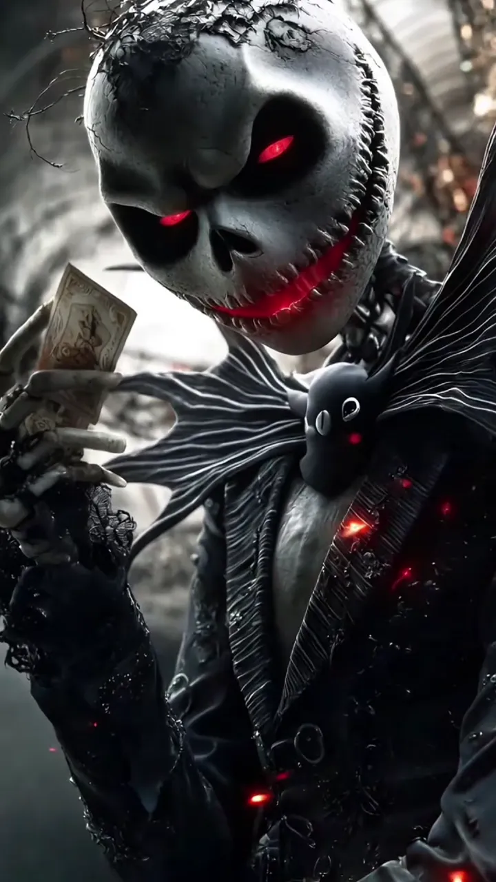 Sinister Jack Skellington Holding Card With Red Glow