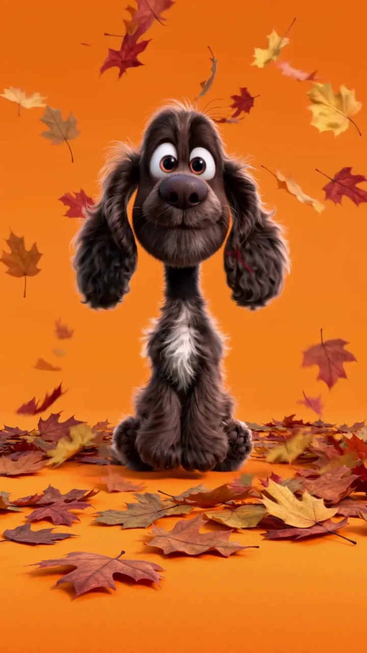 Cute Dog Zoomies Autumn Leaves Falling Scene