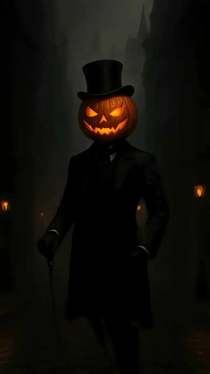 Glowing Jack-o’-Lantern Gentleman In Top Hat Halloween