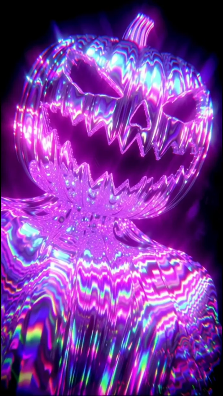 Glowing Jack-o’-Lantern With Neon Holographic Effect