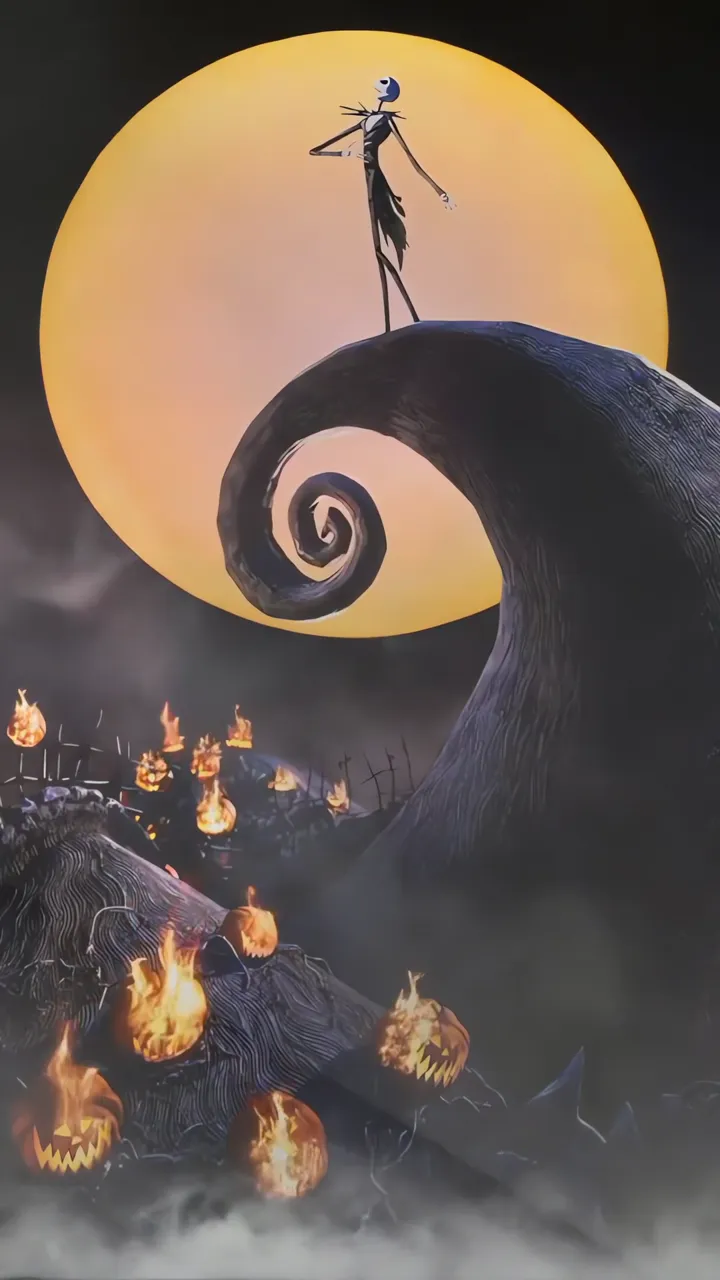 Jack Skellington Standing On Spiral Mountain Halloween Night