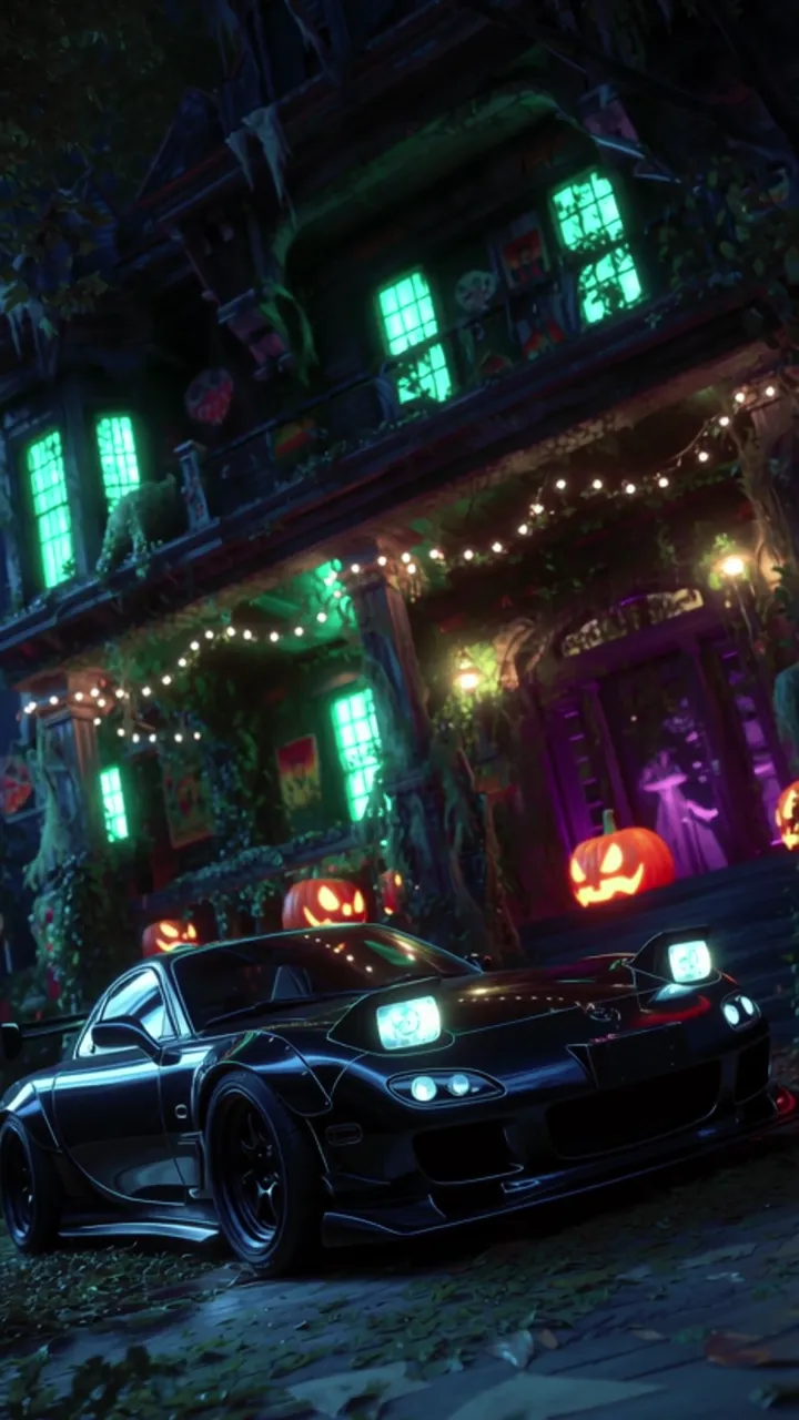 Mazda RX-7 Halloween Night Spooky Anime Car Scene