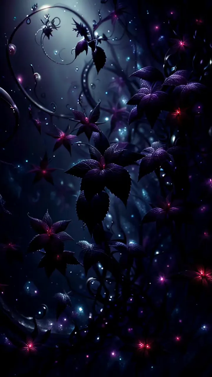 Gothic Vines With Glowing Purple Flowers In Enchanted Forest
