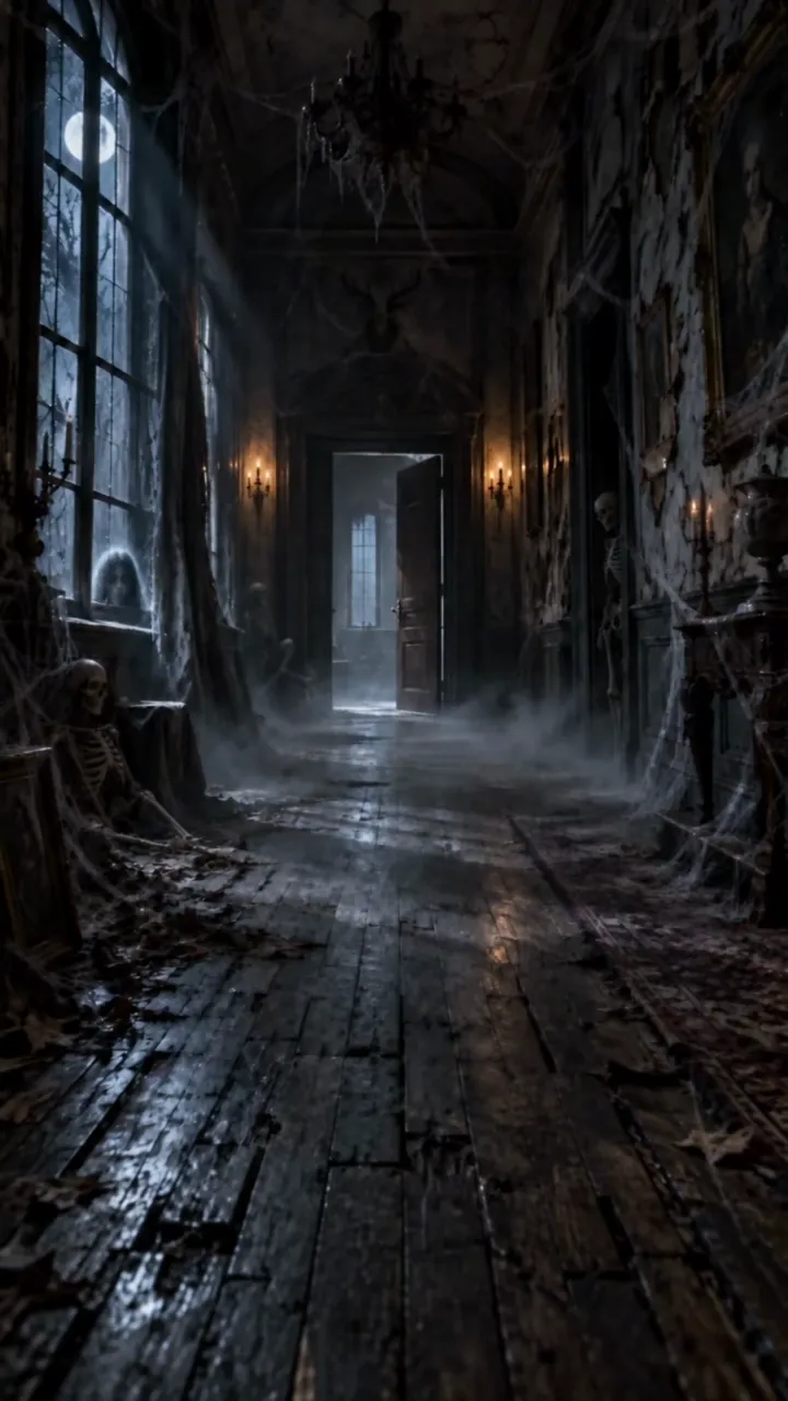 Playful Ghost Haunting Abandoned Mansion Hallway