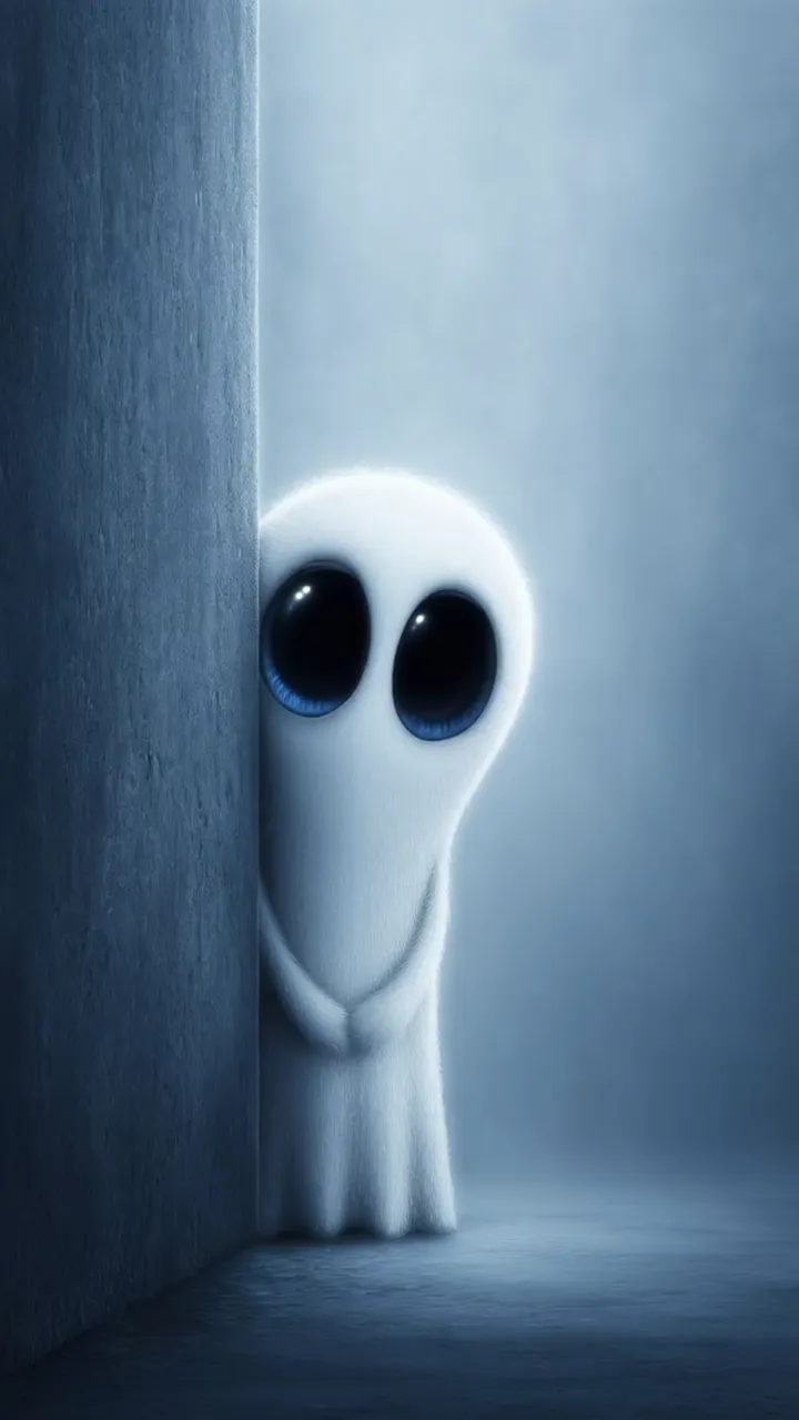 Cute Tiny Ghost Peeking From Behind Door Halloween Style