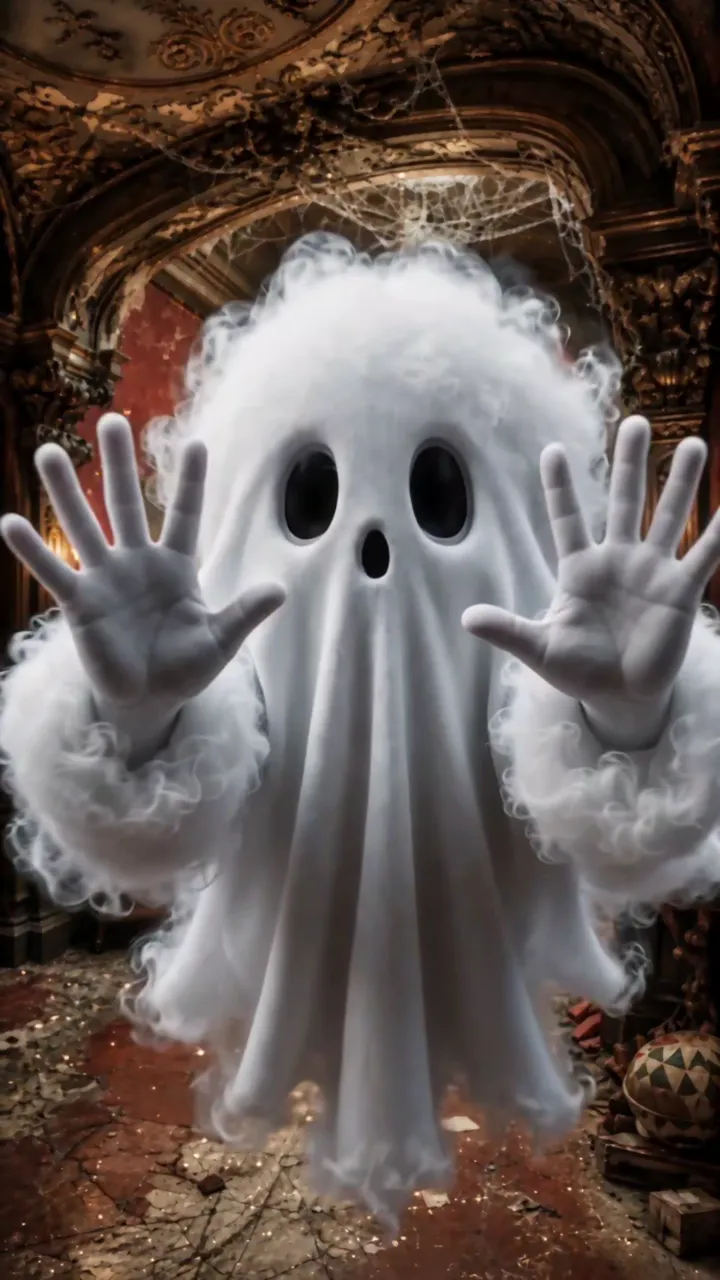 Cute Haunting Ghost In Ornate Abandoned Hallway