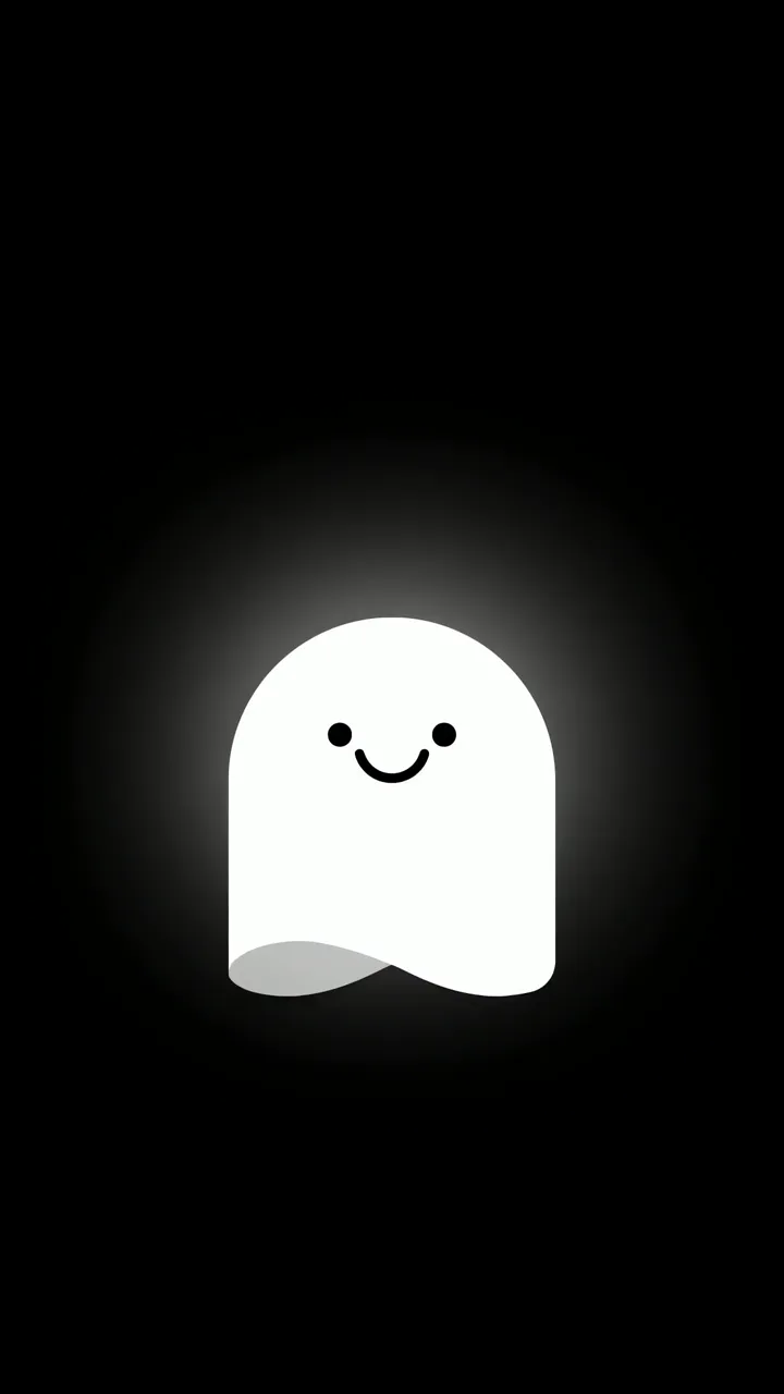Cute White Ghost With Soft Glow On Black Background