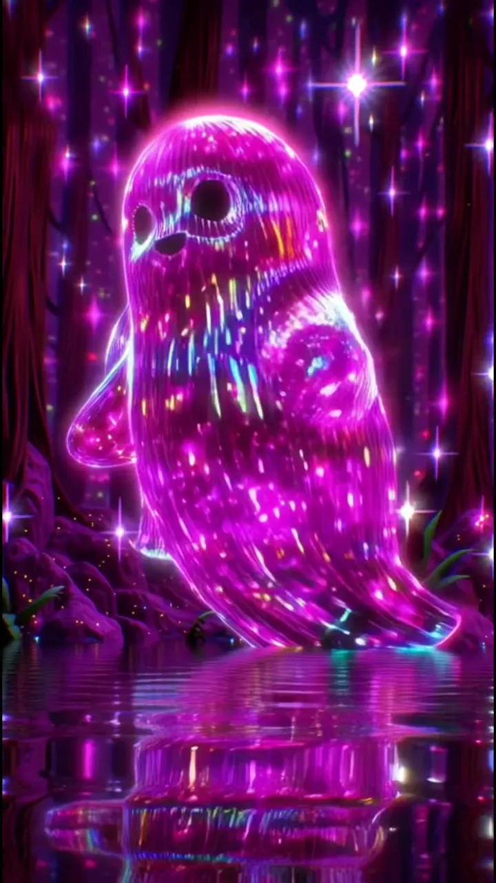 Glowing Pink Ghost In Magical Forest With Sparkles