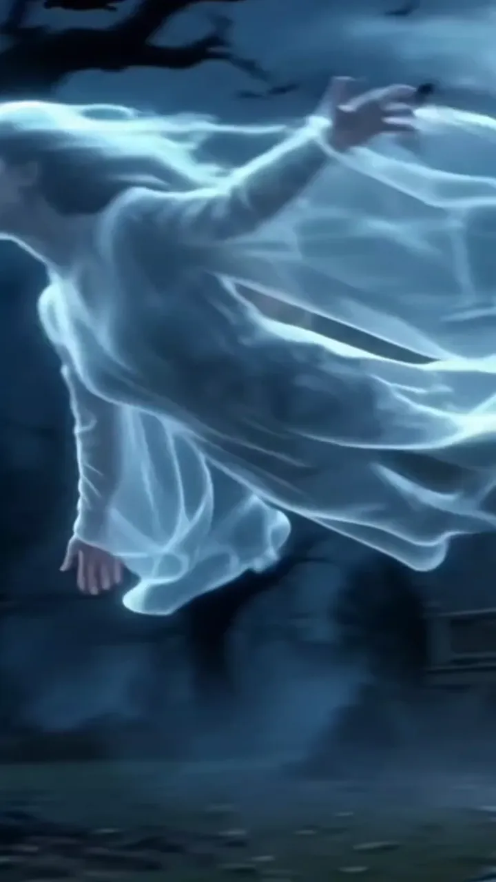 Grim Reaper Haunted Graveyard With Glowing Blue Aura