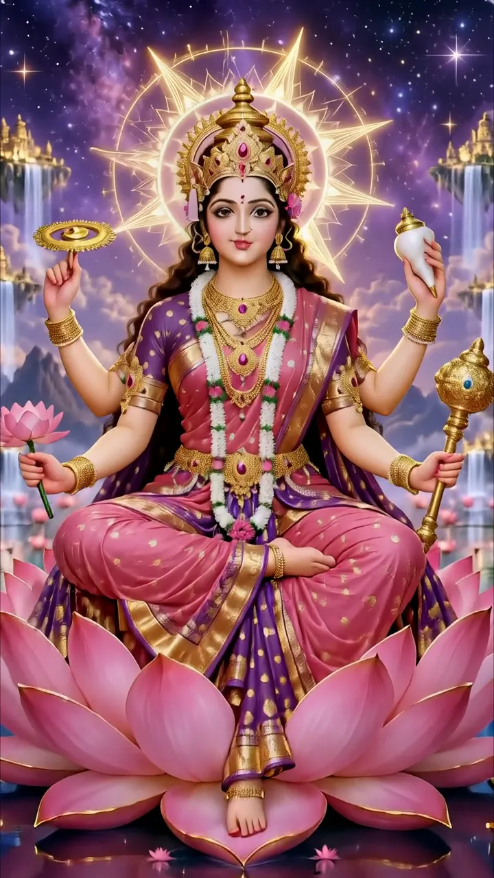 Goddess Lakshmi Divine Purple Lotus Meditation