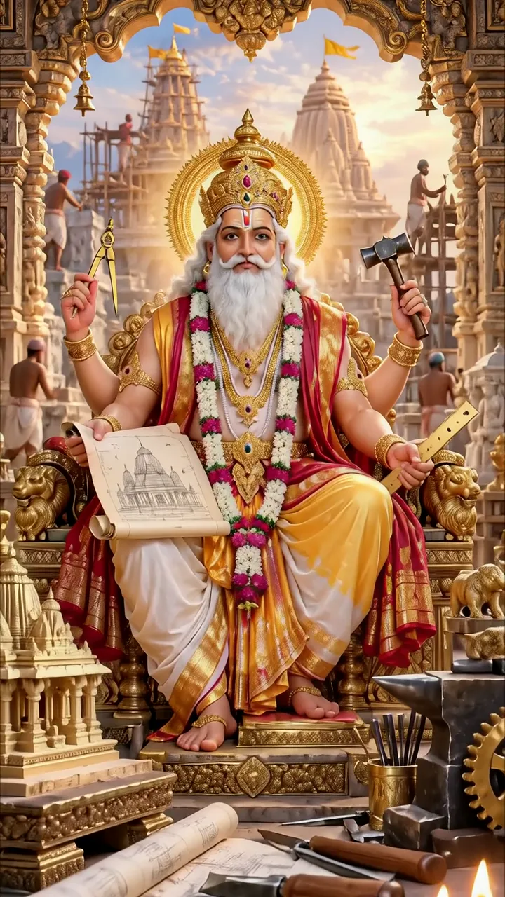 Shiva As Architect God With Blueprint And Tools