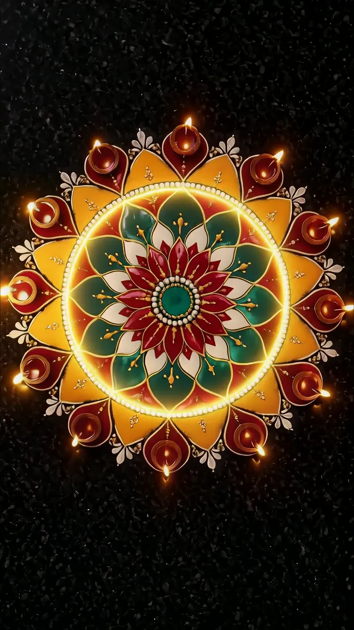Diwali Festival Mandala With Glowing Diya Candles