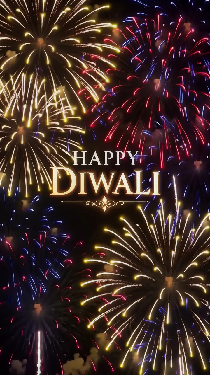 Happy Diwali Fireworks Celebration With Golden And Blue Lights