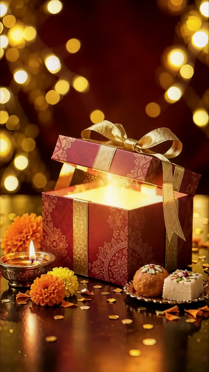 Diwali Festival Gift Box With Diya And Sweet Treats
