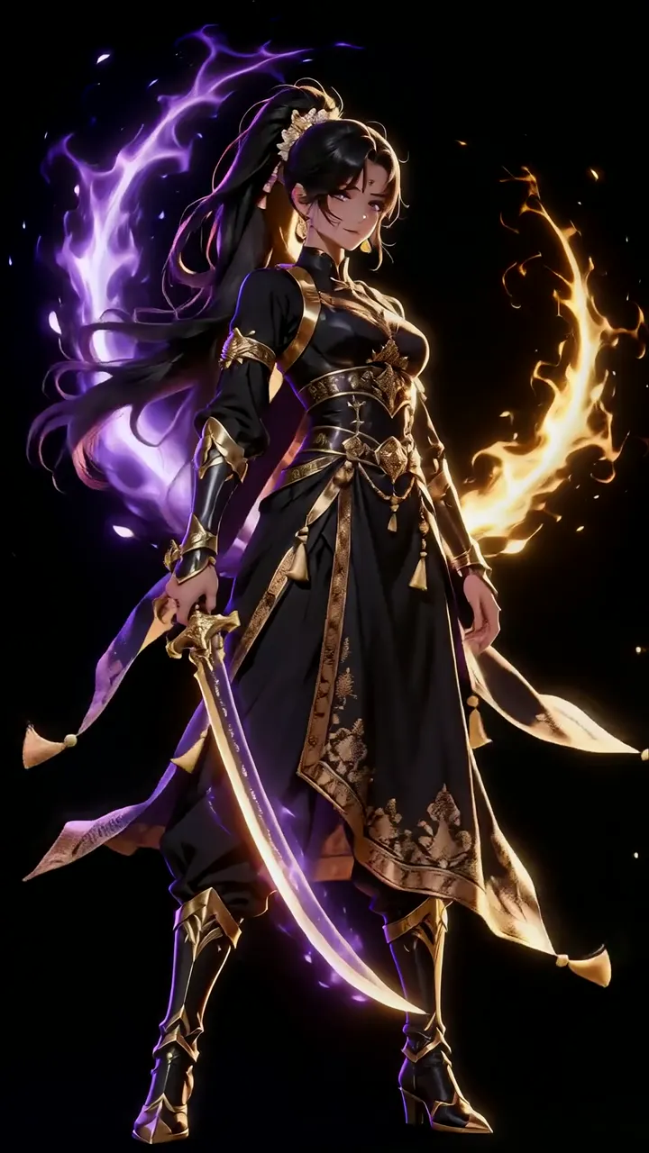 Anime Warrior Girl With Dual Element Magic Sword