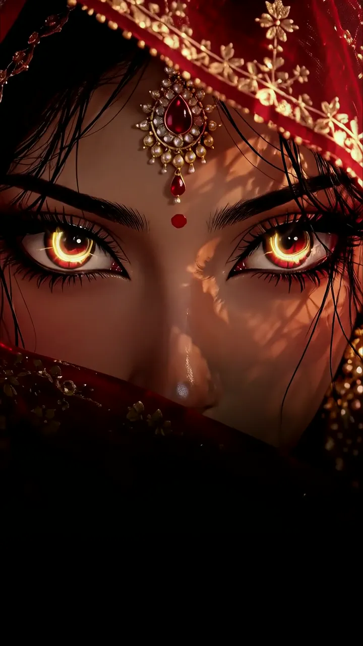 Mysterious Red-Eyed Bride With Golden Halo And Royal Jewelry