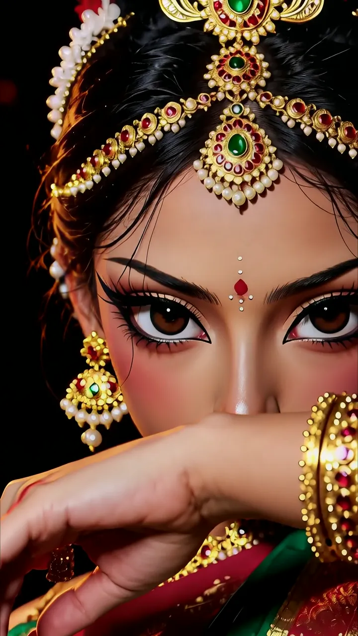 Gorgeous Indian Goddess With Golden Jewelry And Red Bindu