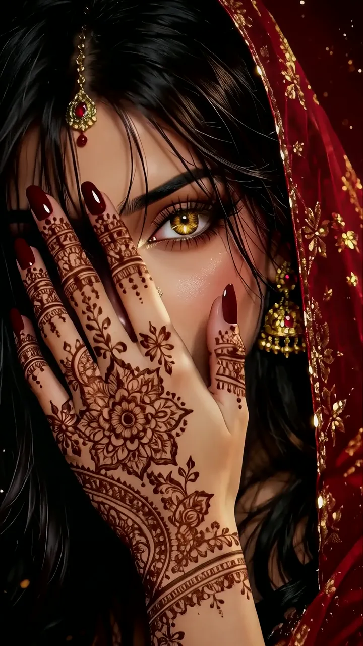 Mysterious Bride With Intricate Henna And Golden Eye