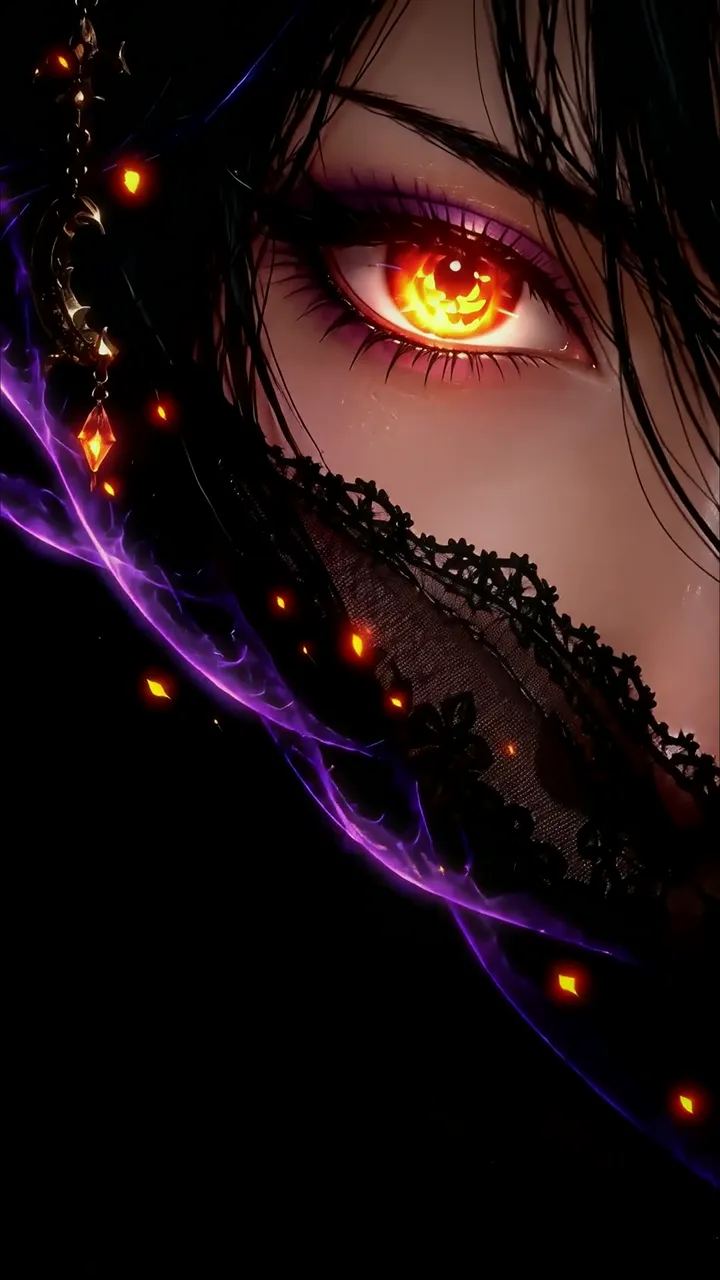 Anime Girl With Pumpkin Eye And Purple Energy