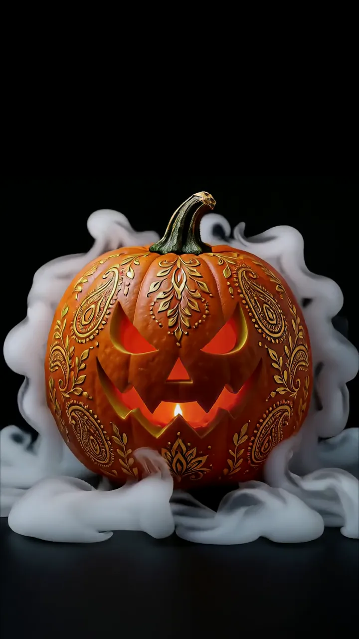 Glowing Pumpkin With Gold Paisley Halloween Decoration