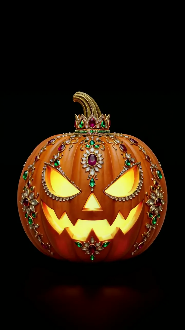 Glowing Gemstone Pumpkin With Crown Halloween