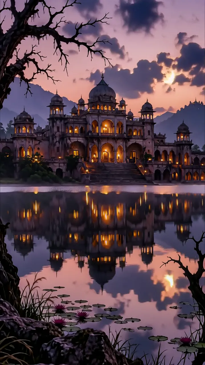 Majestic Indian Palace Reflecting In Serene Lake At Twilight