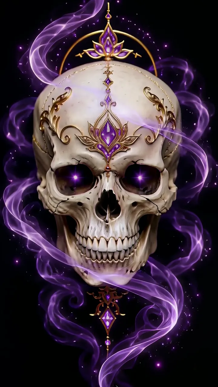 Sacred Skull With Purple Aura And Golden Lotus Crown