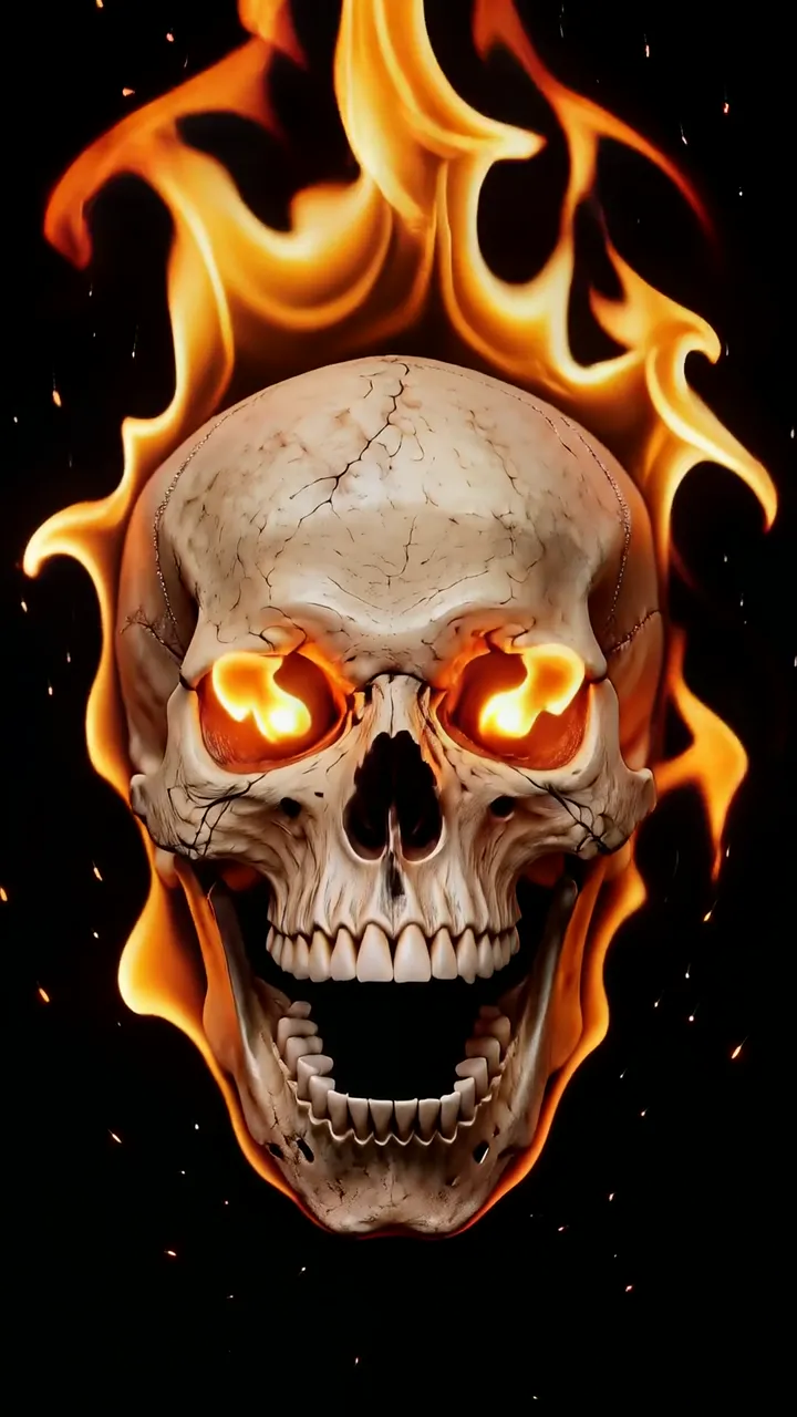 Fiery Skull With Glowing Eyes And Flame Halo