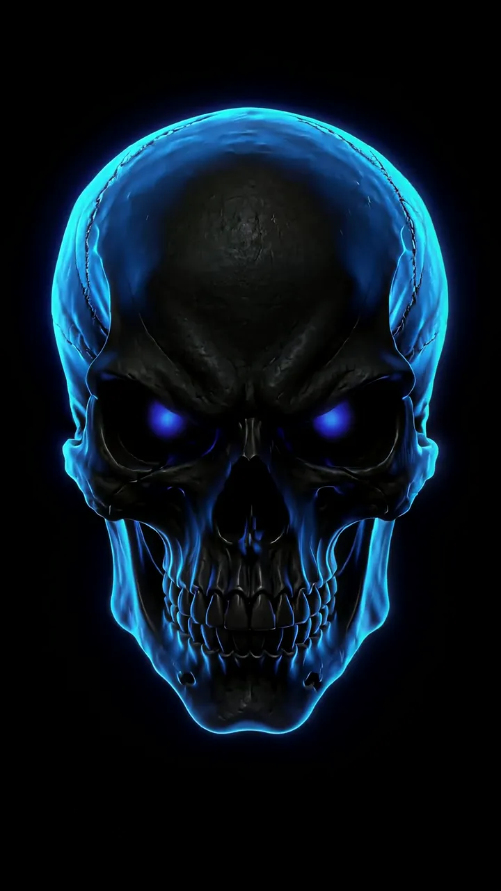 Glowing Blue Skull With Electric Eyes Horror Live Wallpaper