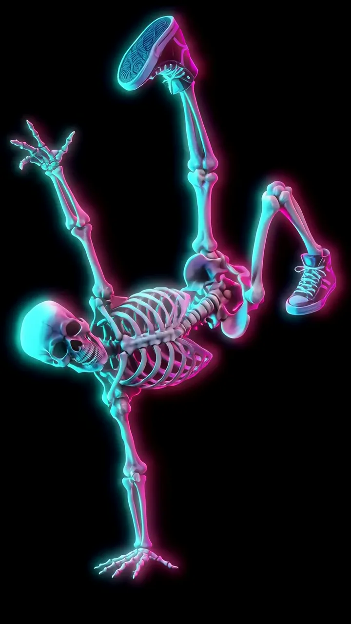 Neon Glowing Skeleton Dancing Breakdance