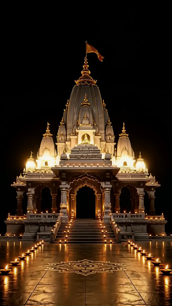 Golden Temple Illuminated At Night With Diya Path