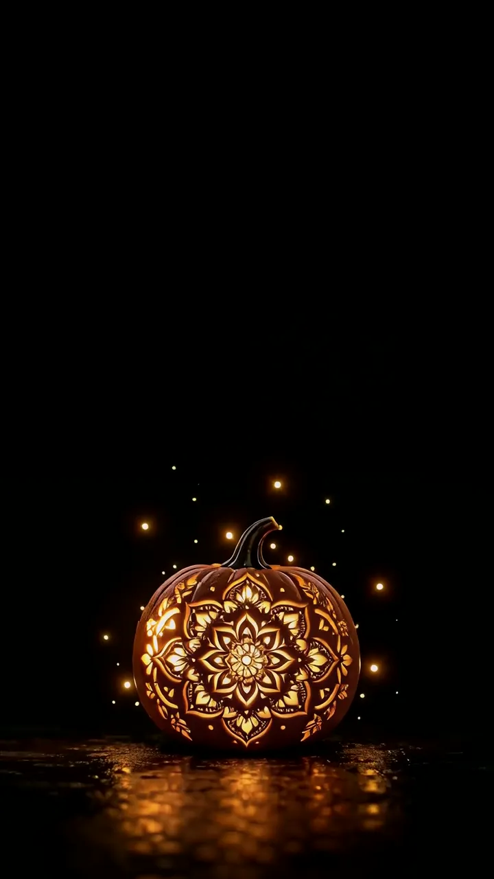 Mandala Pumpkin Halloween Glow With Sparkles
