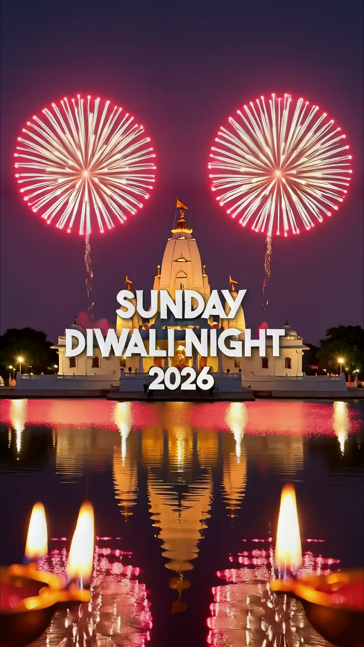 Diwali Night 2026 Fireworks Over Temple With Diya Reflection
