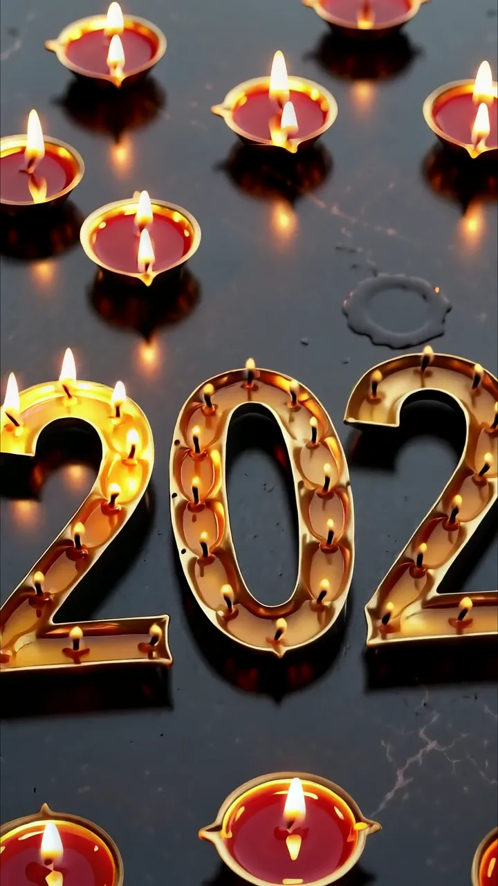 2022 New Year Celebration With Golden Candles And Diwali Lights