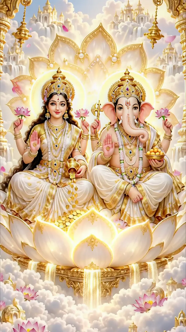 Radha Krishna Divine Lotus Throne With Golden Aura