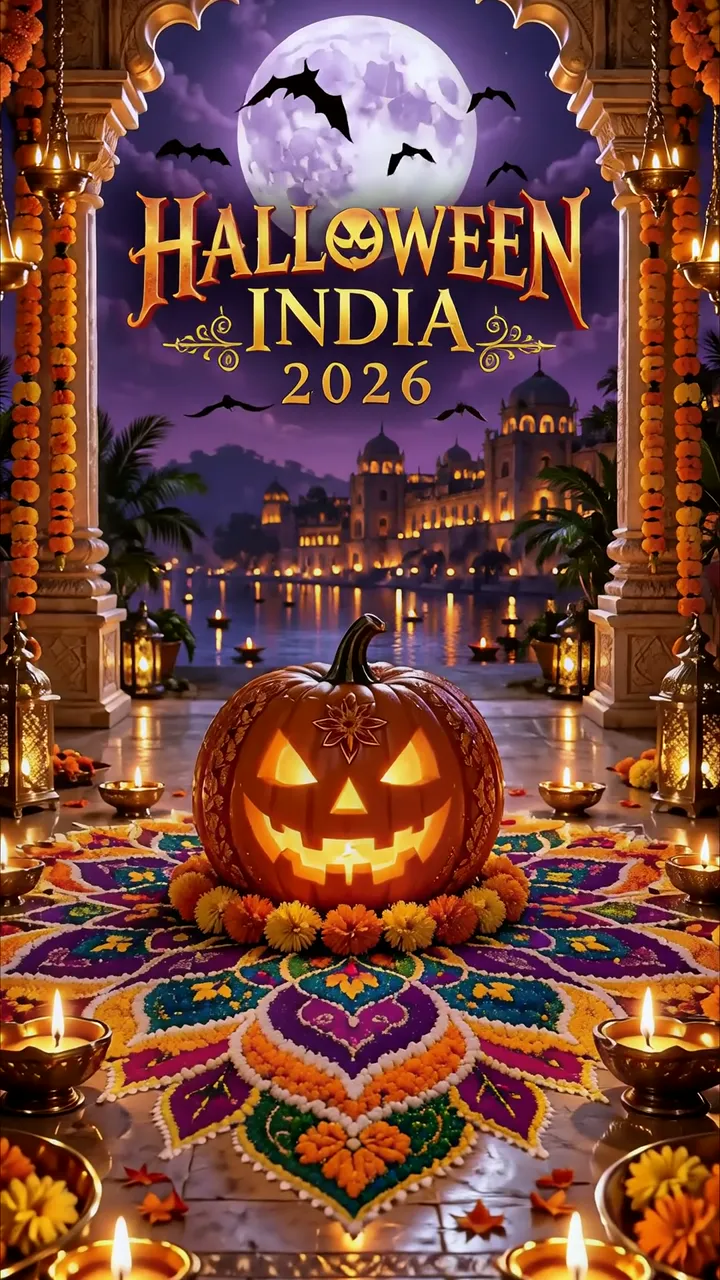 Halloween India 2026 Pumpkin With Diwali Lights And Mandala