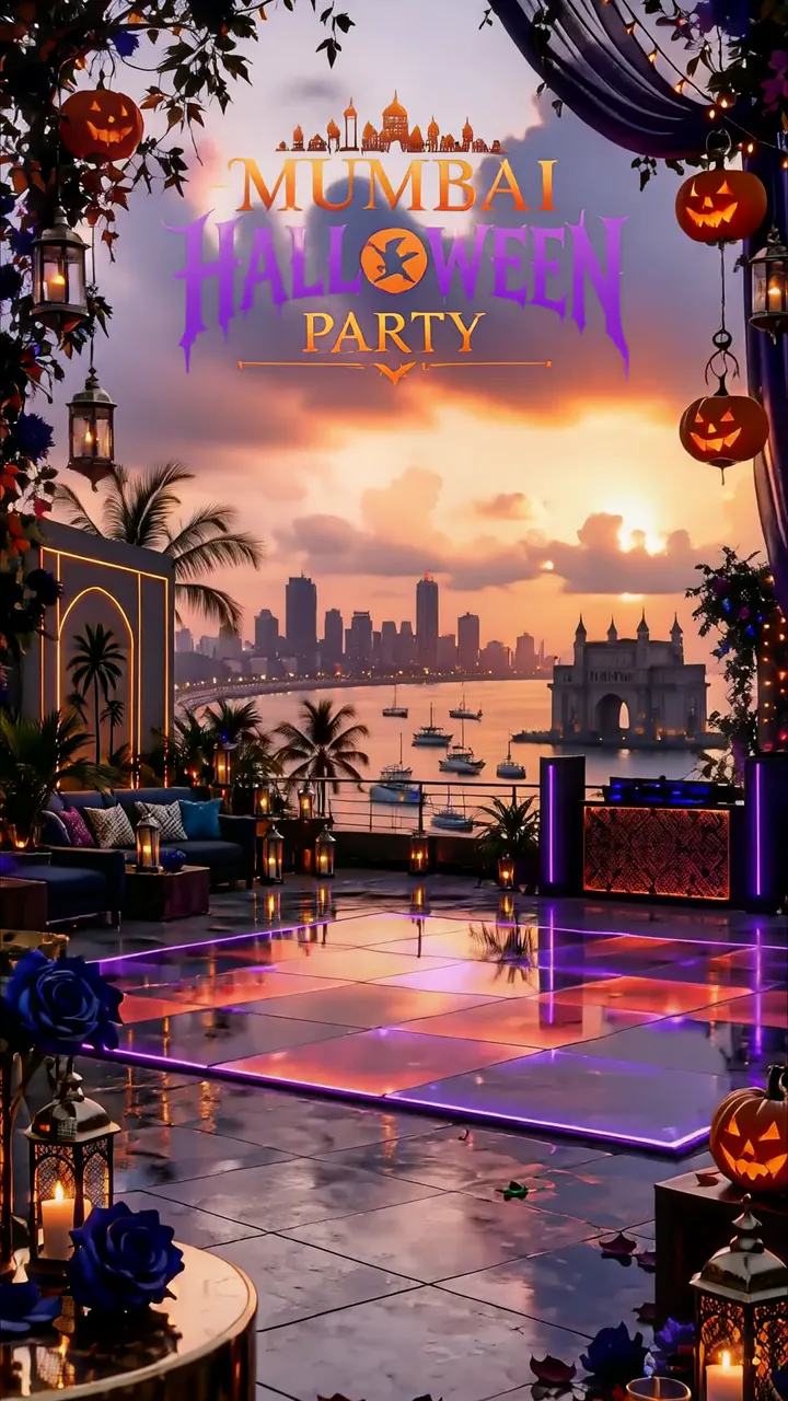 Mumbai Halloween Party With Gateway Of India And Neon Lights