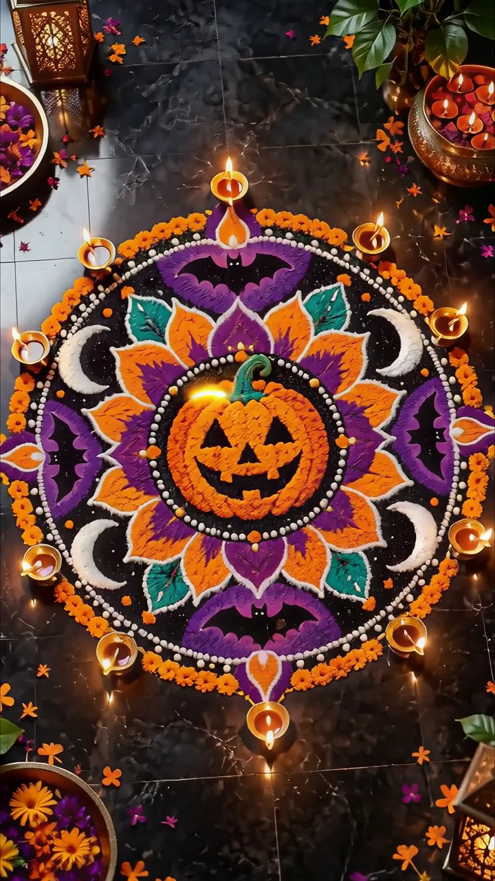 Halloween Pumpkin Mandala With Bats And Candles