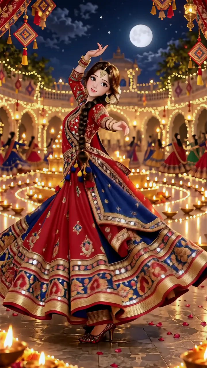 Diwali Festival Dance With Red And Blue Lehenga