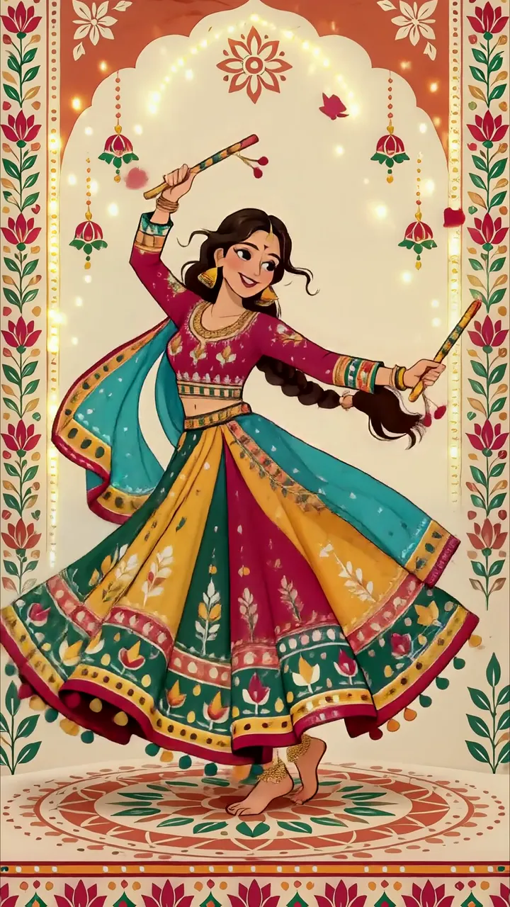 Traditional Indian Dance Animation With Colorful Lehenga