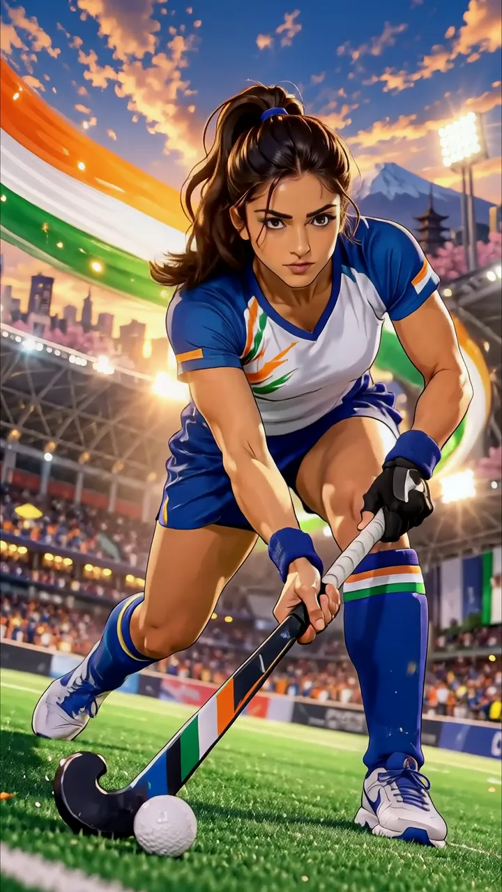 Indian Women's Hockey Player In Action With National Colors