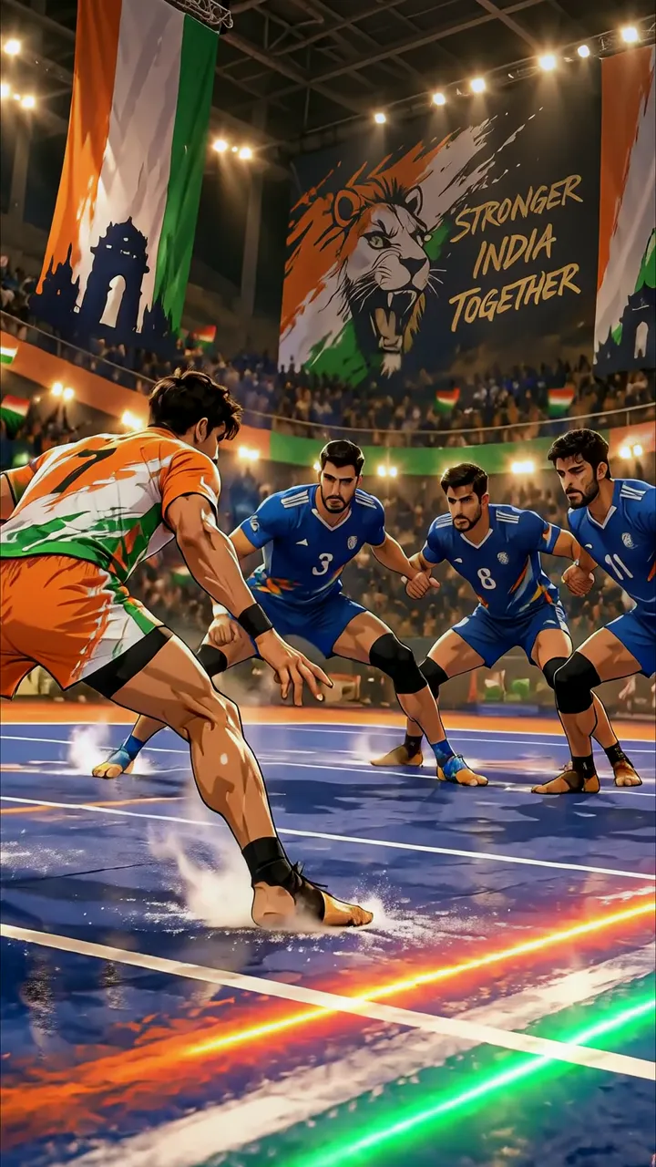 Indian Handball Team In Action With Tiger And Tricolour Arena